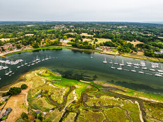 River Hamble and Swanwick Marina from drone, Swanwick, Southampton, Hampshire, England