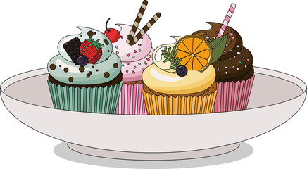 접시에 담긴 다양한 머핀