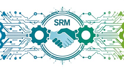 Fototapeta premium SRM Technology Partnership and Collaboration Concept with Gears and Handshake.