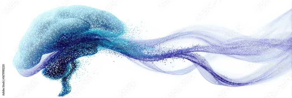 Poster creative representation of brain activity with colorful abstract waves flowing in a dynamic form