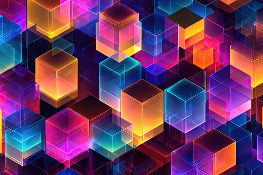 Vibrant, translucent cubes in a dynamic, layered composition - Powered by Adobe