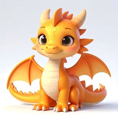 A cheerful, cartoonish dragon design in a vibrant orange hue against a plain background.