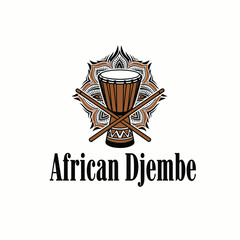 African Djembe drum logo with mandala