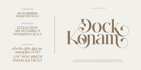 Fototapeta na wymiar Dock Konam Fashion font alphabet. Minimal modern urban fonts for logo, brand etc. Typography typeface uppercase lowercase and number. vector illustration