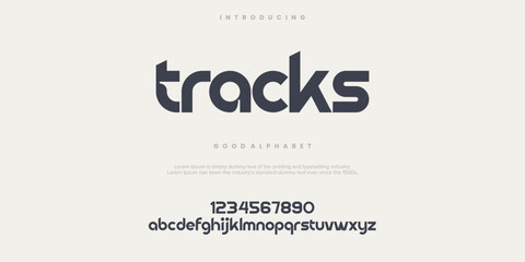 Tracks Modern minimal abstract alphabet fonts. Typography technology, electronic, movie, digital, music, future, logo creative font. vector illustration