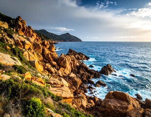 Coastal scenery at sunset
