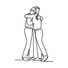 Continuous line of business man hugging for deal success and showing partner team work. Editable stroke sketch drawing line vector illustration