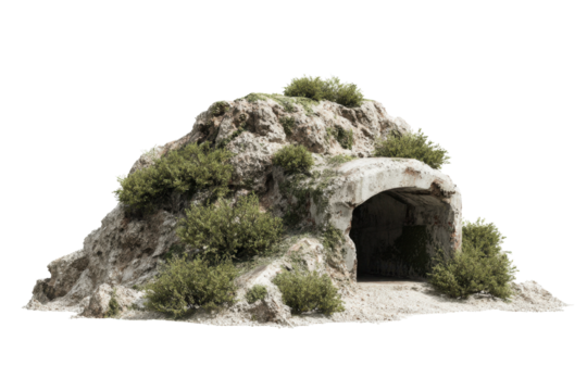Overgrown Mountain Bunker on Transparent Background