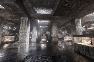 Fototapeta premium Abstract Futuristic Interior Design With Glowing Columns