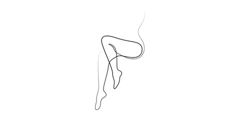 Continuous one line drawing of feet on tiptoes. Simple single line drawing of bare human feet and standing on tiptoes. Vector illustration
