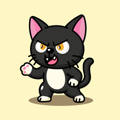 Obraz premium black cat cartoon angry. adorable cartoon cat flat design