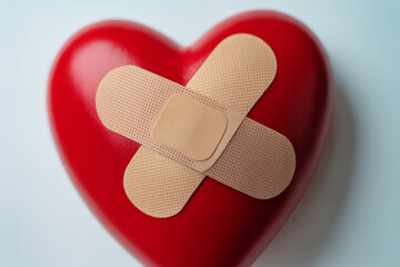 Broken heart concept with bandage for love and relationship problems and emotional pain and recovery process