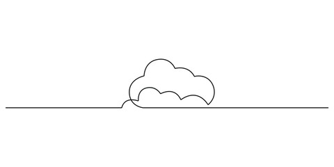 Cloud in one continuous line drawing, Cloud in the sky single line illustration. Cloud continuous one line drawing. Isolated on white background vector illustration