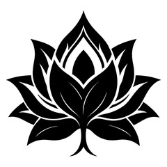 Mystic Petal Bloom Black Silhouette Vector Illustration on White Background