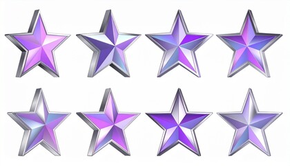 Obraz premium Chrome star holographic 3d collection. Metal realistic shape 3d chrome vector from 