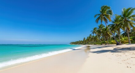 Obraz premium Tropical beach scene with turquoise water and palm trees (3)