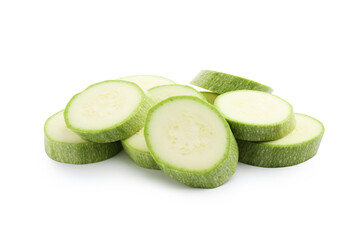 Slices of fresh zucchini isolated on white