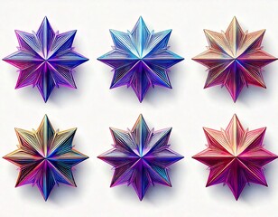 Chrome star holographic 3d collection. Metal realistic shape 3d chrome vector from 