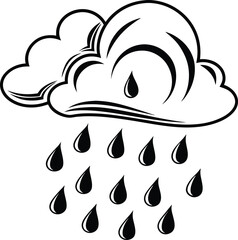 Fototapeta premium Simple flat cloud with falling raindrops silhouette icon design