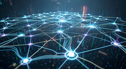 Abstract Digital Network Background with Glowing Nodes