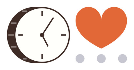 Clock paired with a heart and dotted ellipsis conveying concepts of time, love, and anticipation. Ideal for relationships, patience, balance, mindfulness, care, and emotional connection in a simple
