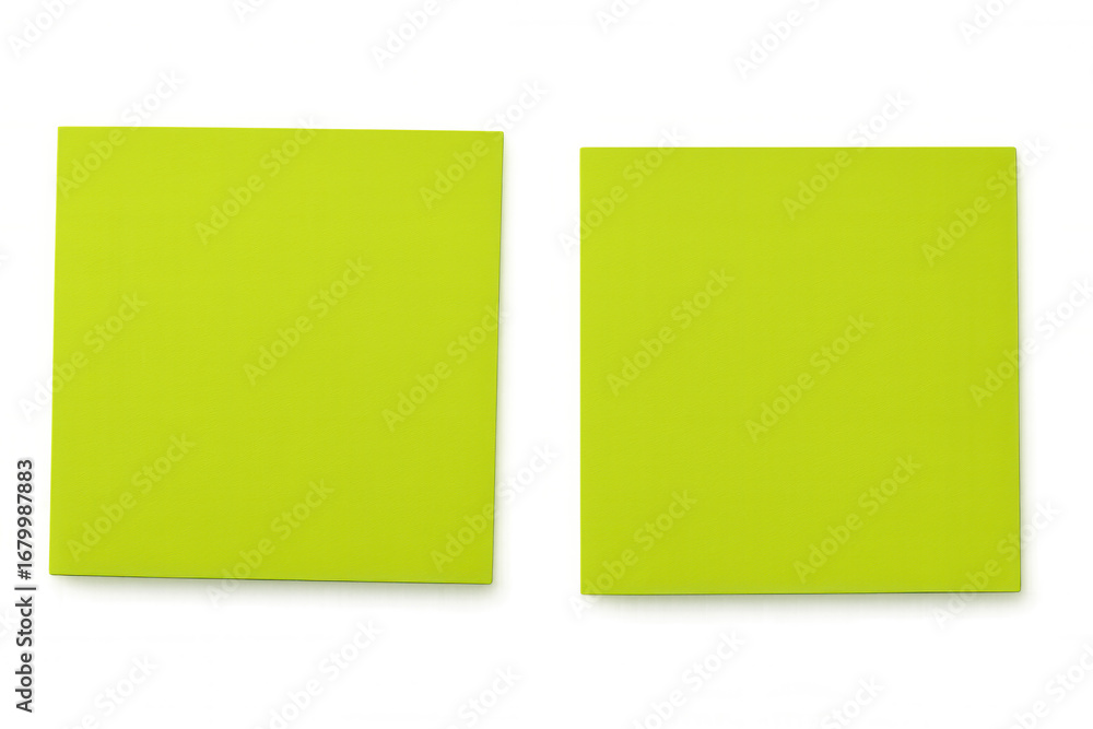 Aufkleber two blank sticky notes with chartreuse color are ready for your message on a transparent background