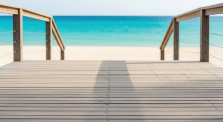 Fototapeta premium Wooden boardwalk steps leading to turquoise ocean