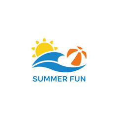 Obraz premium A vibrant summer logo featuring a sun, wave, and beach ball.