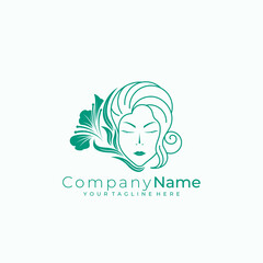 beautiful woman logo combined with nature icon, leaf logos