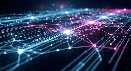 Network Technology Connection with Blue and Pink Glowing Nodes