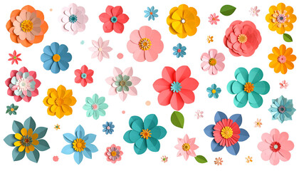 Obraz premium Colorful paper flowers arranged on black background, used for floral design, decorations, or crafts