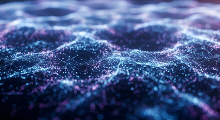 Abstract Wavy Network of Glowing Dots and Lines