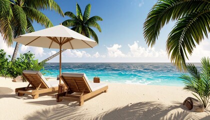 Obraz premium Tropical beach travel theme in summer, 3d rendering. 3D illustration