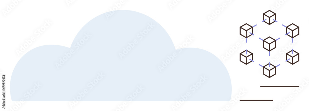 Aufkleber large cloud with a network of interconnected cubes representing blockchain. ideal for cloud storage,