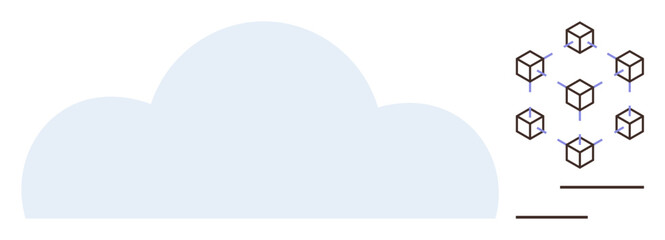Large cloud with a network of interconnected cubes representing blockchain. Ideal for cloud storage, blockchain, decentralization, technology, data security, innovation, and digital structure. Simple