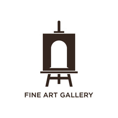A simple logo for a fine art gallery, featuring an easel and canvas.