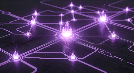 Abstract Glowing Purple Crystals on a Circuit Board