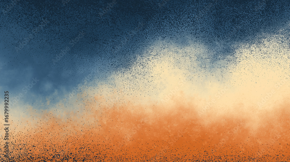 Poster abstract orange and blue background blending creating noise grain effect