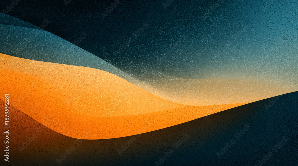 Poster abstract orange and blue waves creating a gradient effect with noise texture