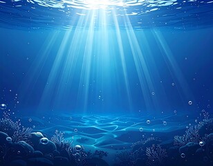Subaquatic scene bathed in brilliant, sunlit rays, showcasing a serene underwater landscape.