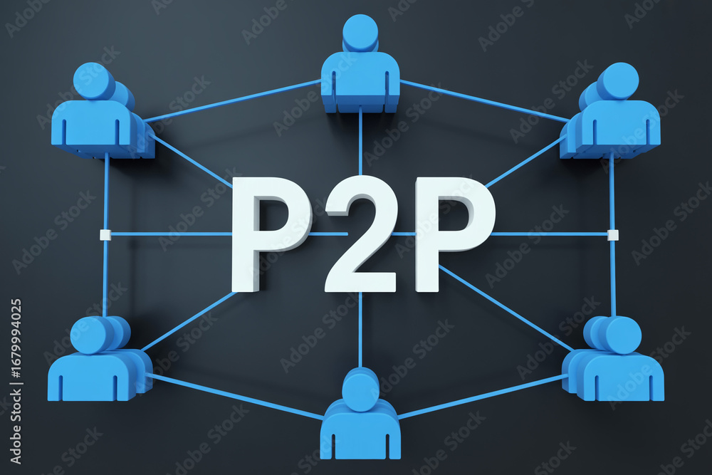Poster peer to peer network diagram concept for decentralized technology and file sharing illustration of p