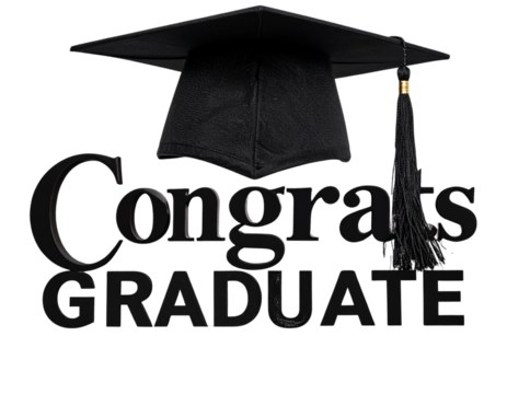 Graduation Cap with “Congrats Graduate” Text, modern typography, isolated on transparent background - Powered by Adobe