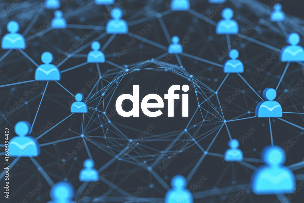 Poster defi decentralized finance network blockchain technology cryptocurrency investment platform 100 char
