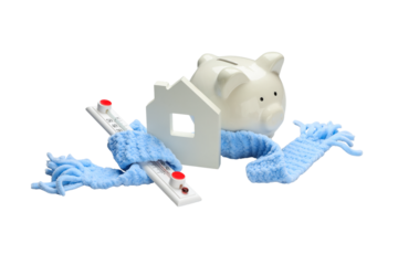 Heating season savings: piggy bank, isolated on white, PNG