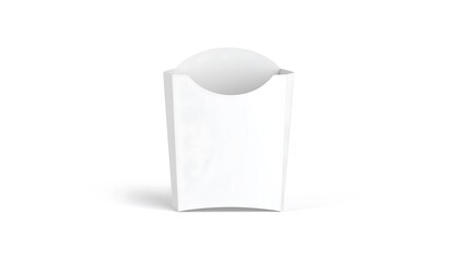 A blank, white french fry container, prominently displayed against a plain background.