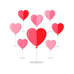 Red and pink heart shaped balloons floating for Valentine&rsquo;s Day romantic celebration