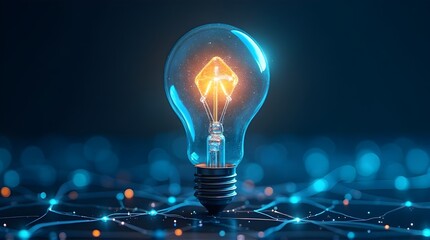 Glowing lightbulb illuminating innovation and ideas with connected network background