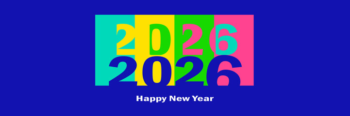 happy birthday text, Happy New Year 2026 text colorful logo for cards, posters