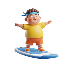 Cartoon boy character enjoying surfing on a board.