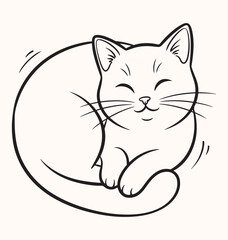 Obraz premium A stylized, happy cat is curled up and sleeping peacefully, with its eyes closed